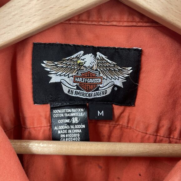 Harley Davidson Men M Orange Motorcycle Button Down Short Sleeve Shirt Medium - Picture 4 of 10